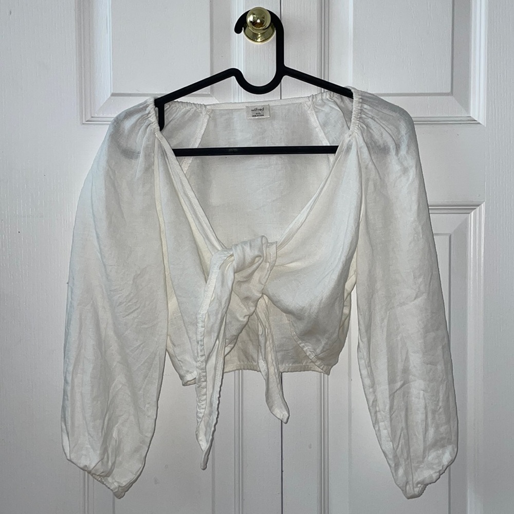 WHITE LINEN WILFRED TIE BLOUSE SIZE XXS
